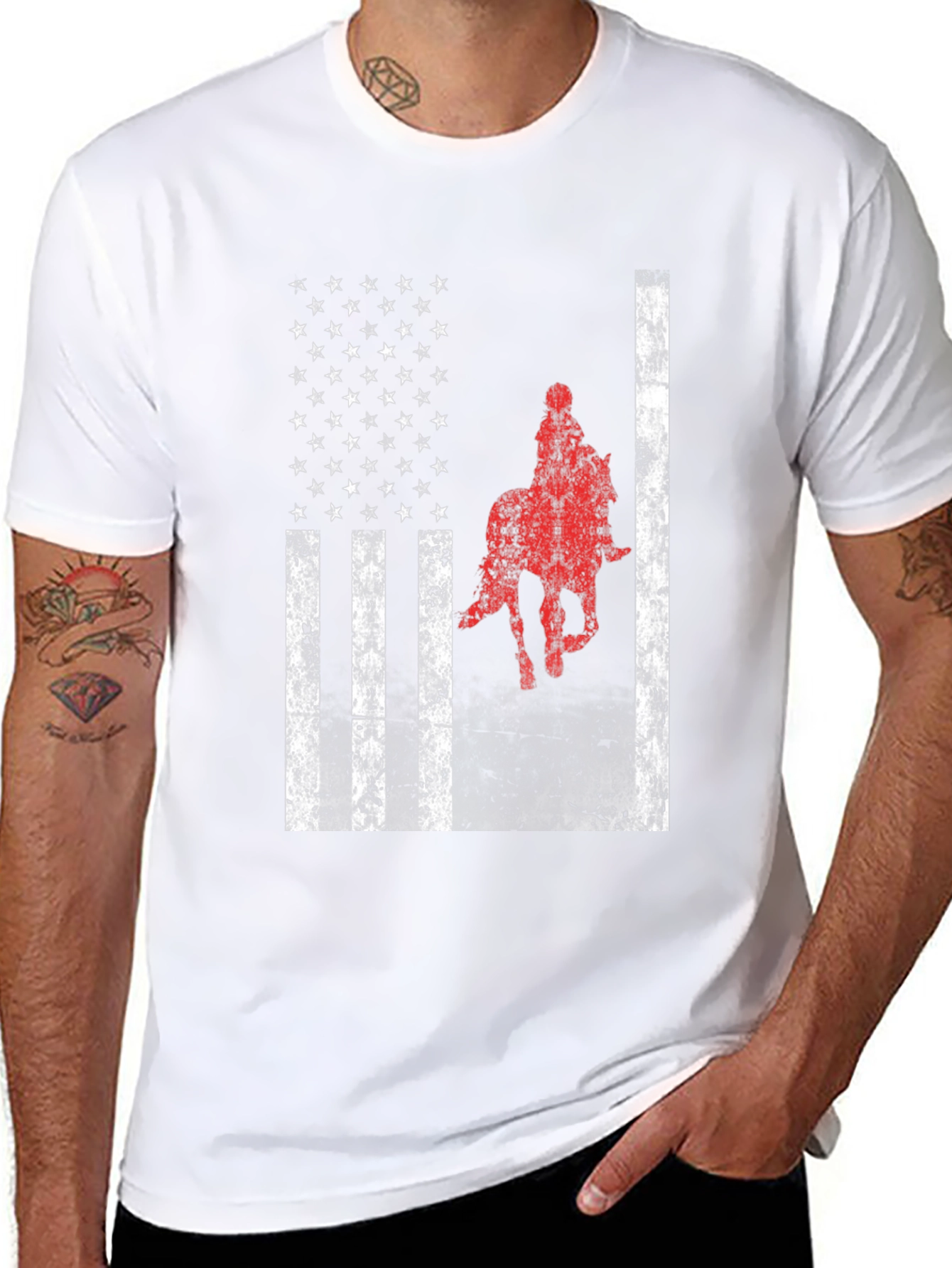 American Flag Horse Riding T-Shirt