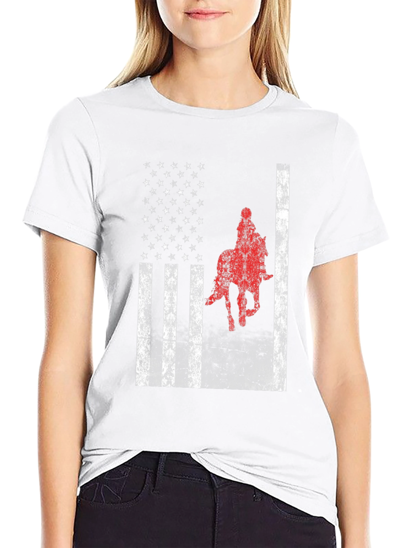 American Flag Horse Riding T-Shirt