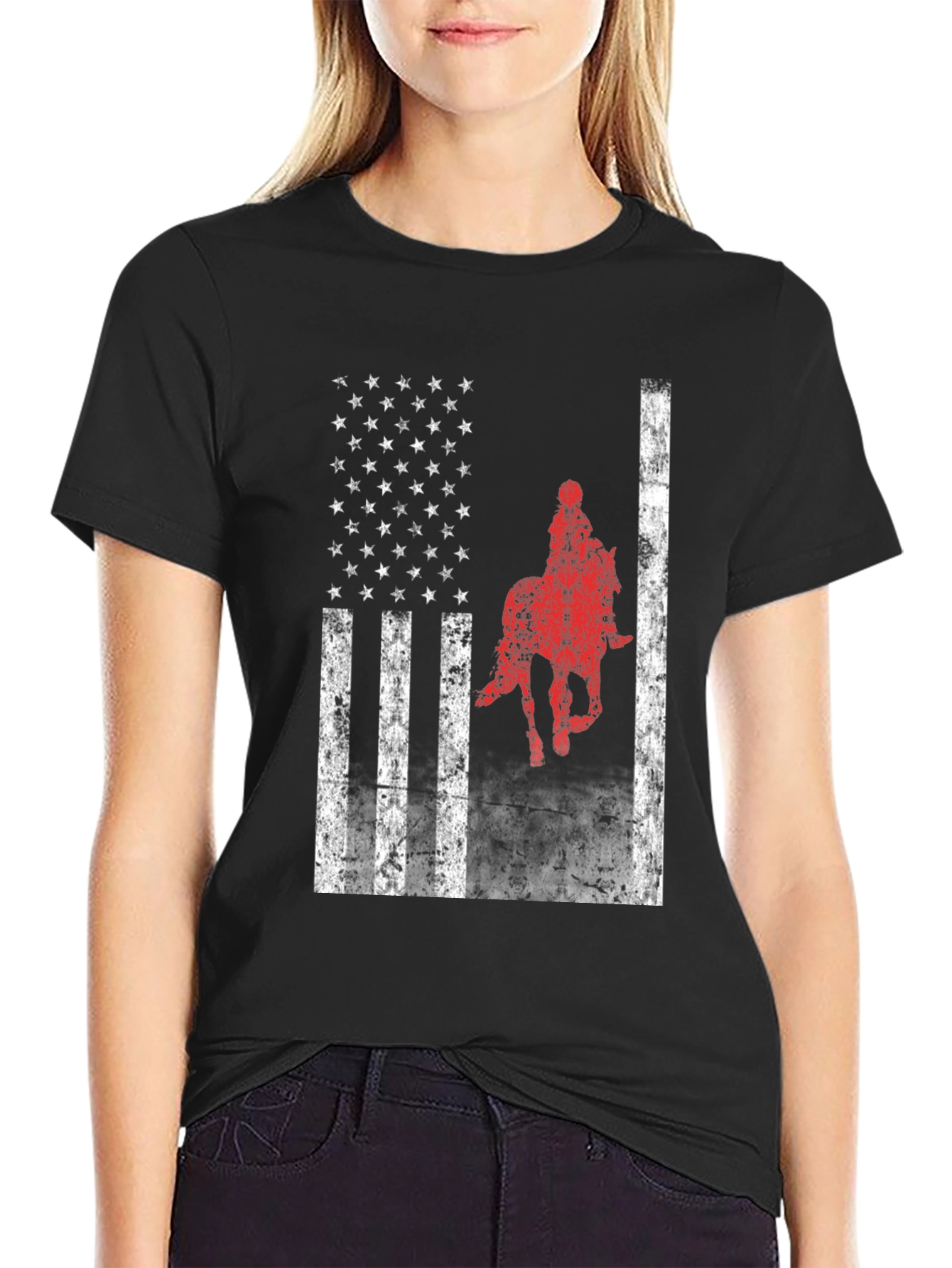 American Flag Horse Riding T-Shirt