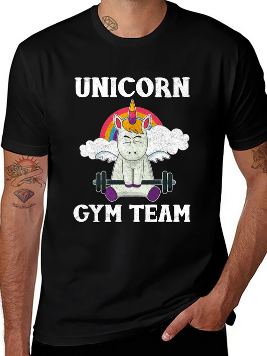Unicorn Gym Team T-Shirt - Weightlifting Rainbow Design