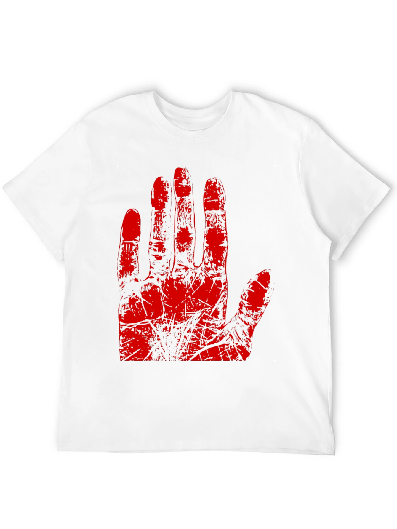 Red Hand Print Graphic Tee - Black Cotton T-Shirt