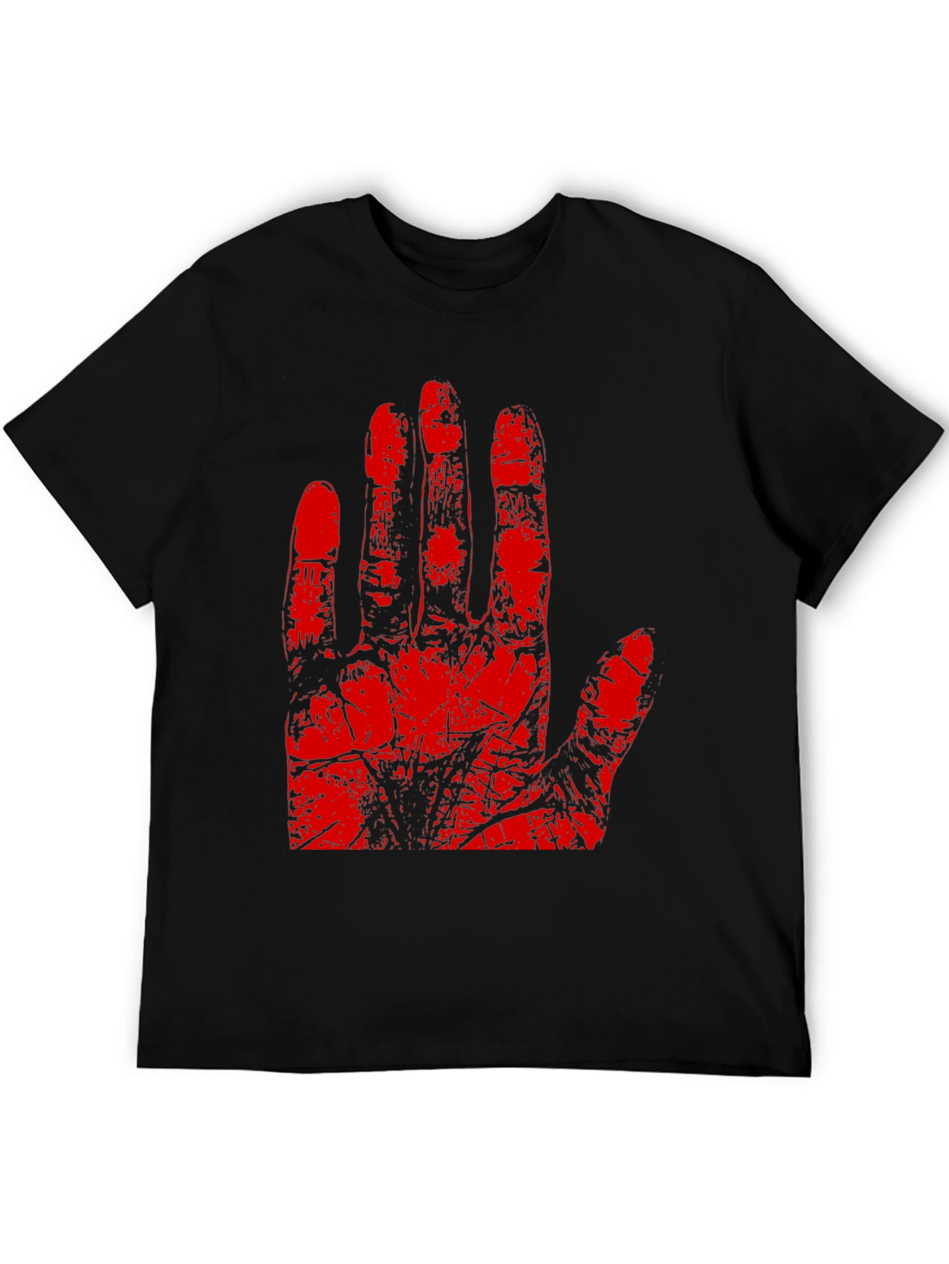 Red Hand Print Graphic Tee - Black Cotton T-Shirt