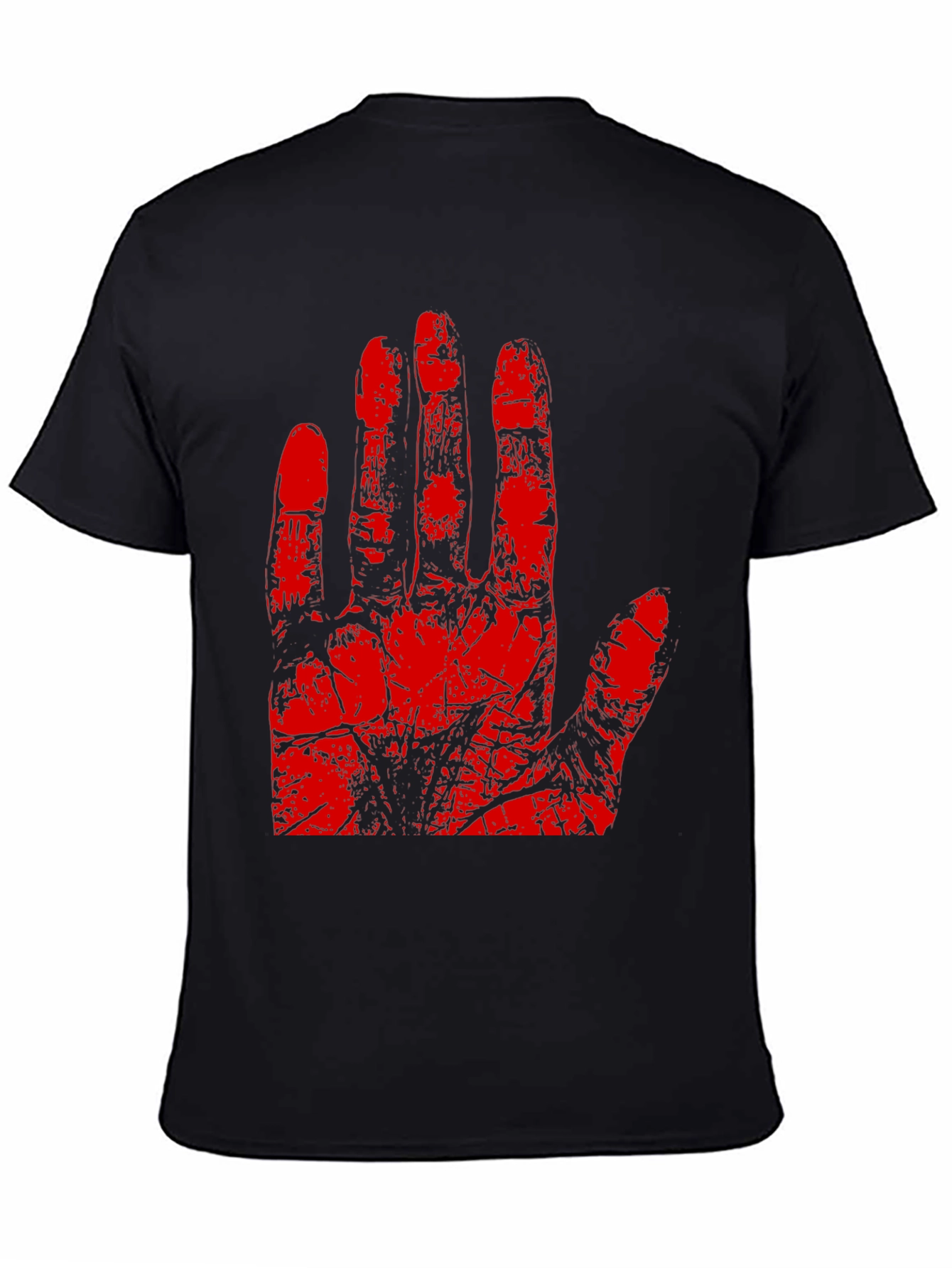 Red Hand Print Graphic Tee - Black Cotton T-Shirt