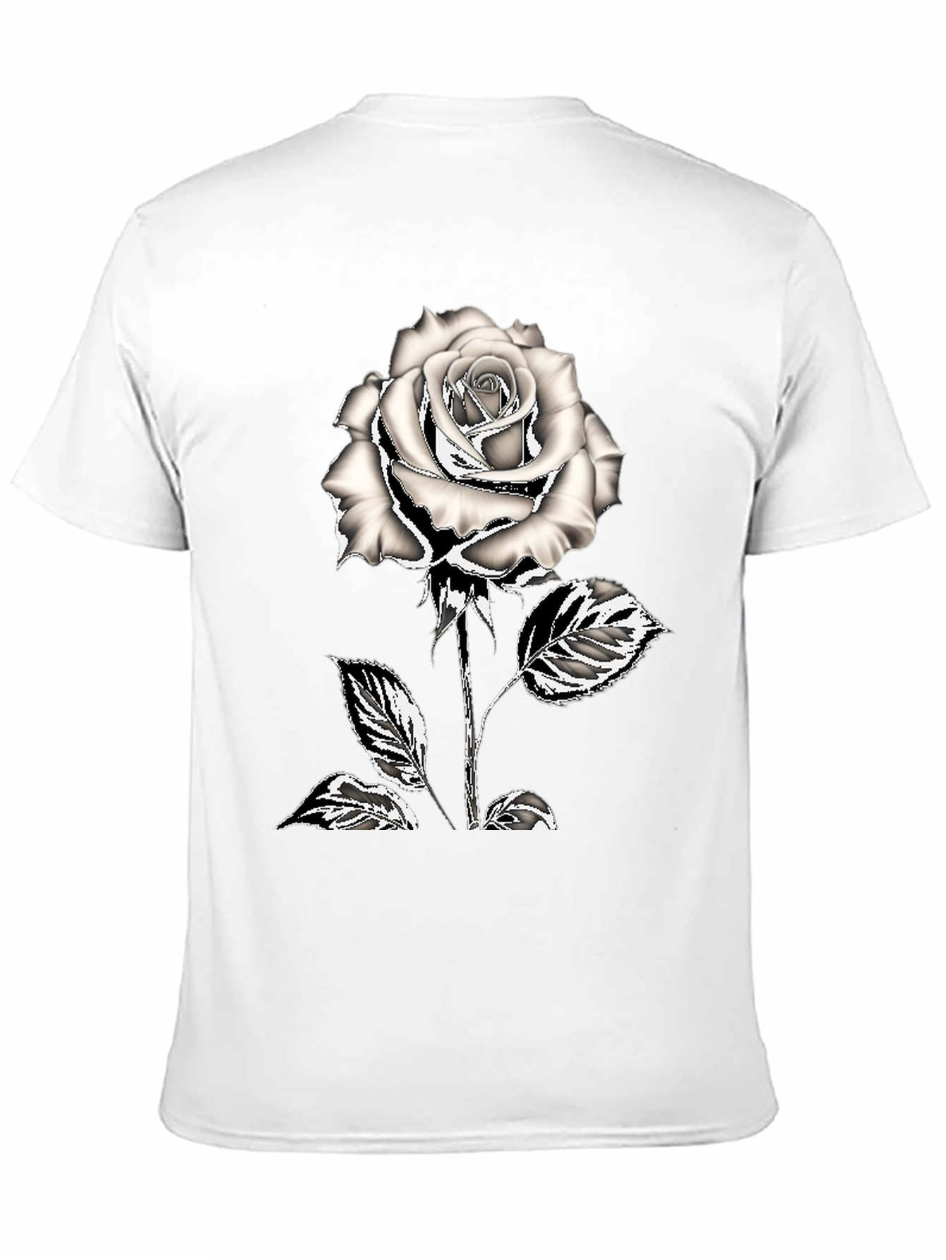 Black T-Shirt with Silver Rose Graphic