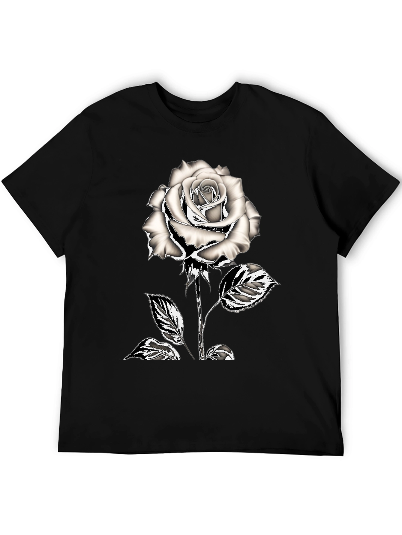 Black T-Shirt with Silver Rose Graphic