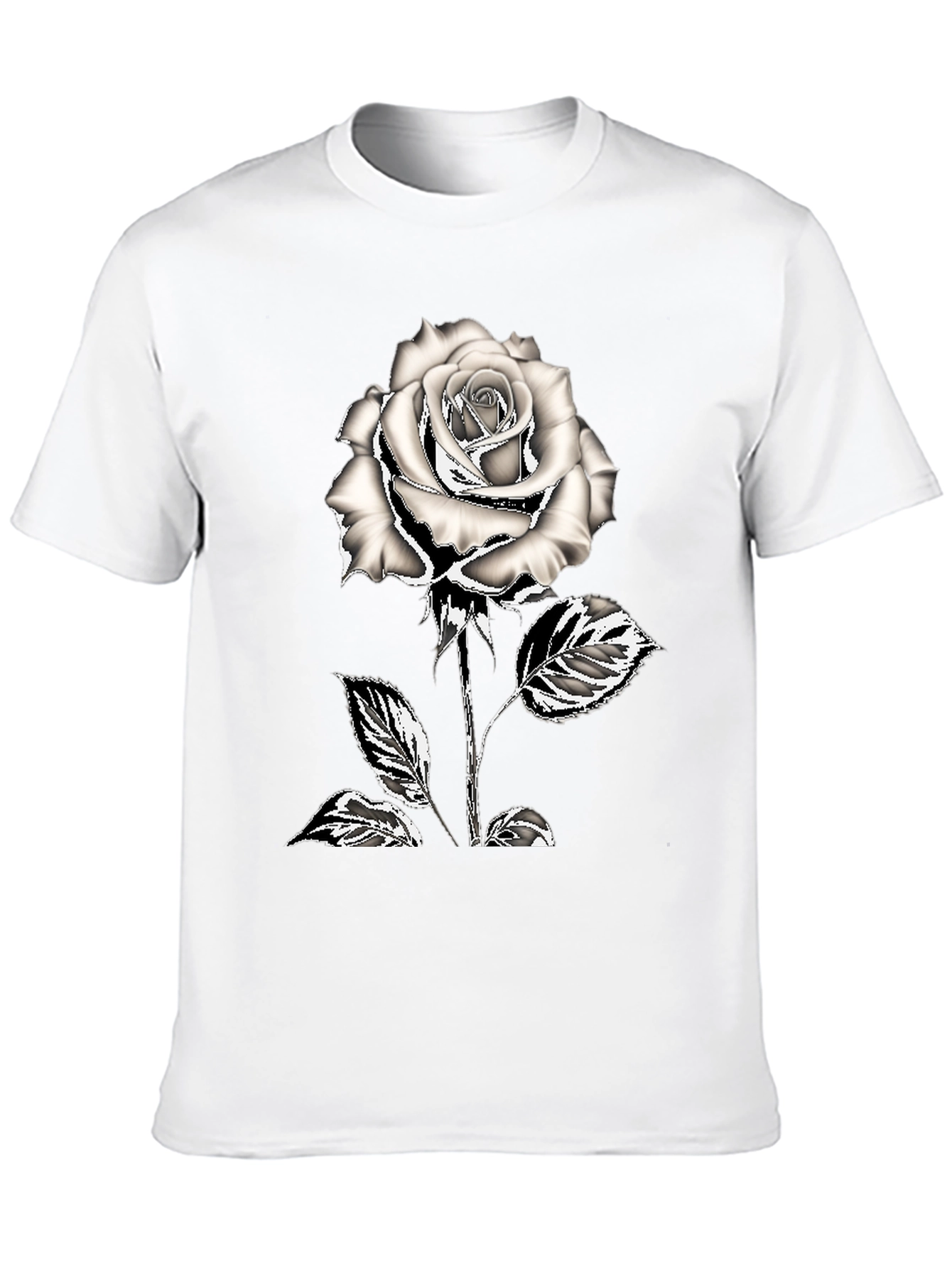 Black T-Shirt with Silver Rose Graphic