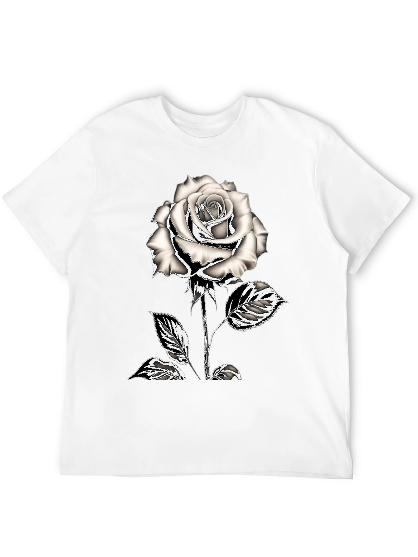 Black T-Shirt with Silver Rose Graphic
