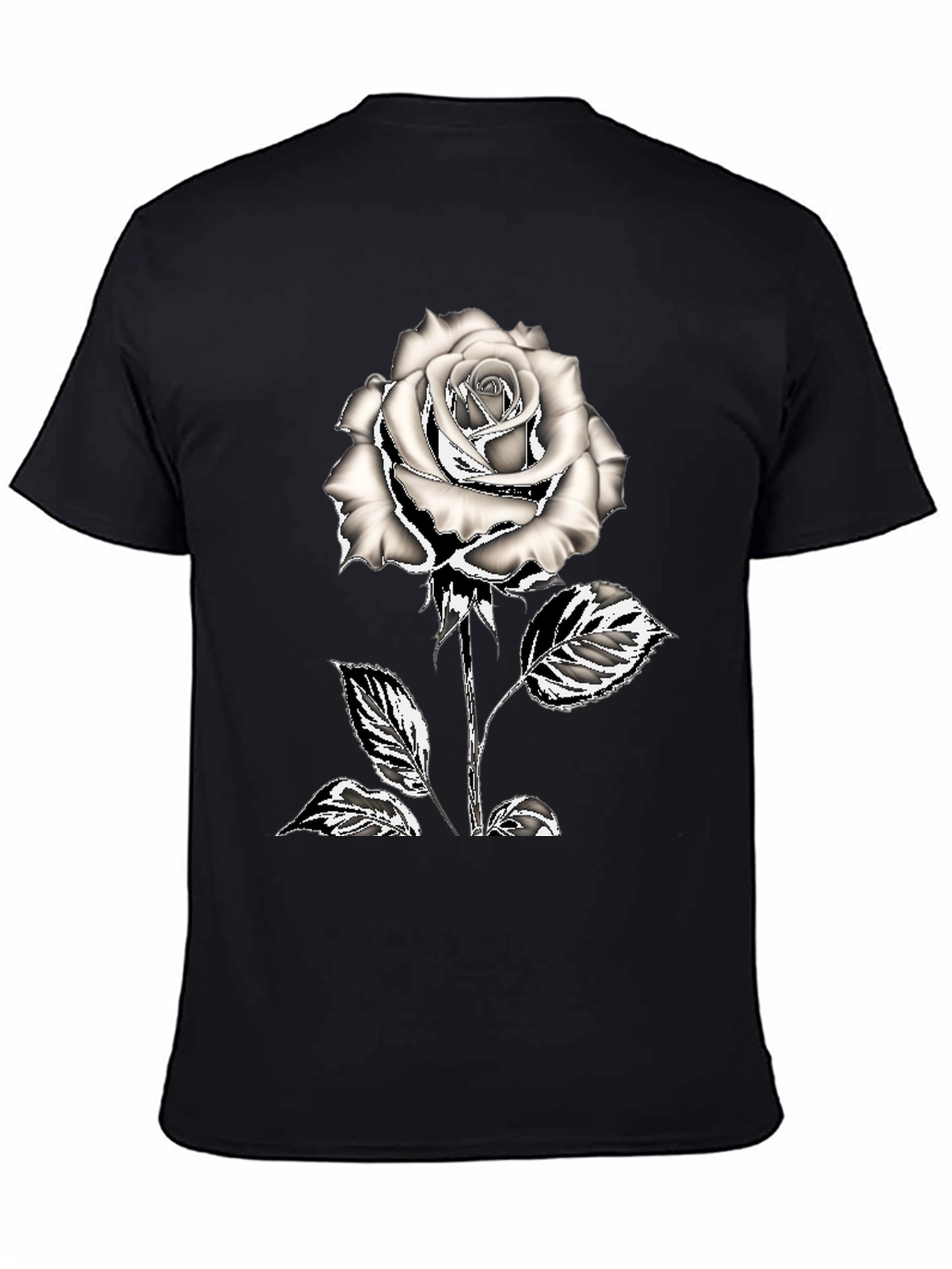 Black T-Shirt with Silver Rose Graphic