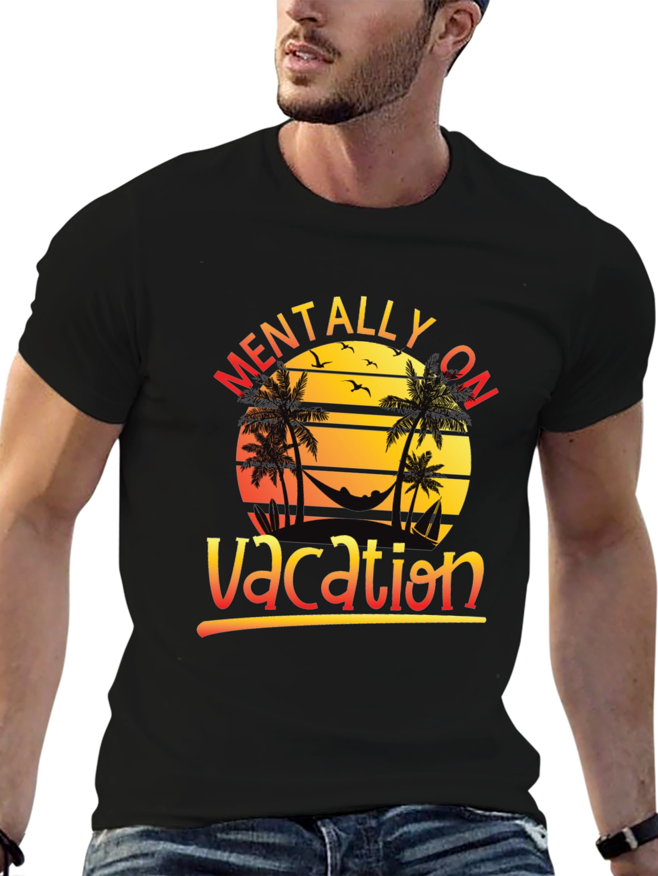 Mentally On Vacation Black T-Shirt