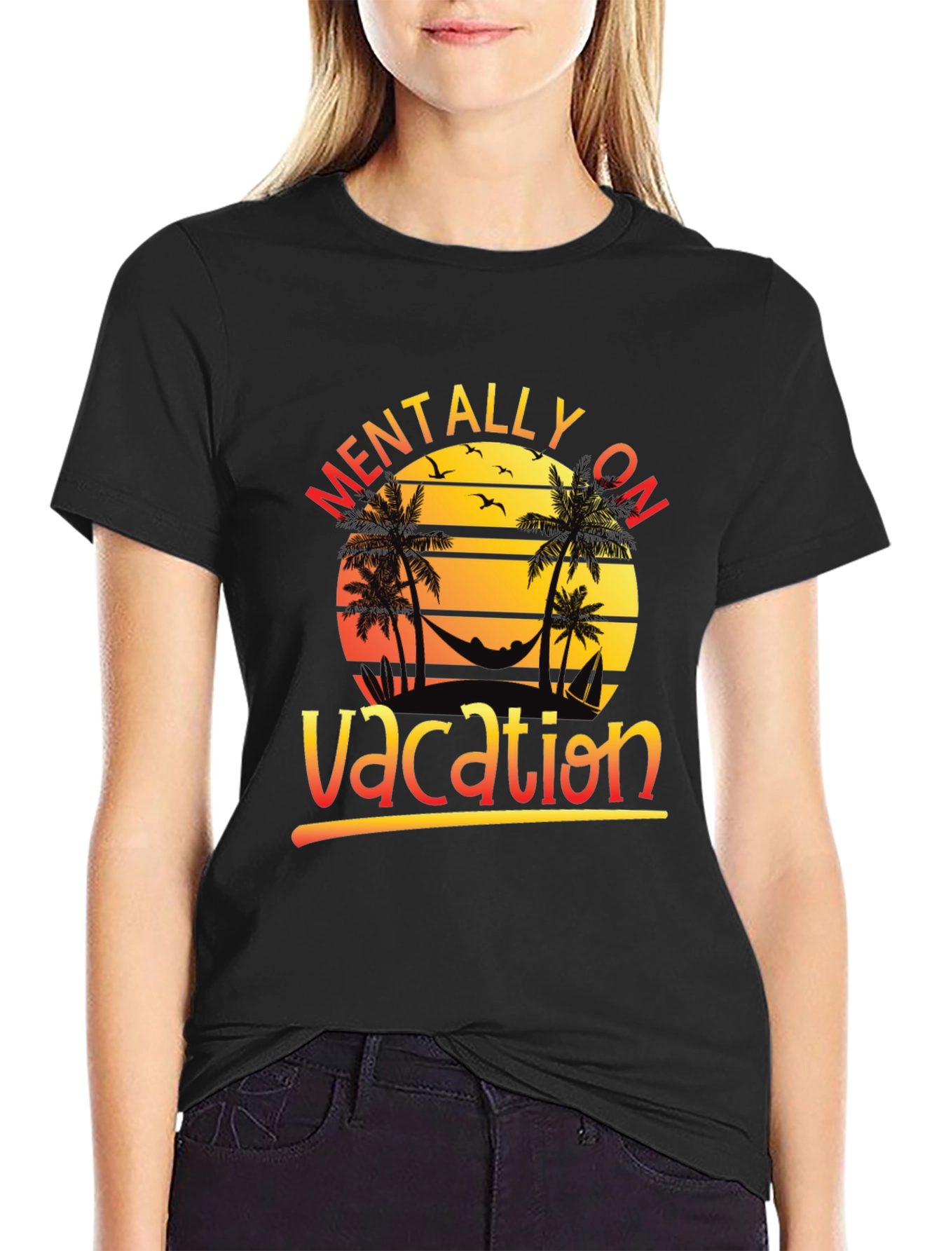 Mentally On Vacation Black T-Shirt