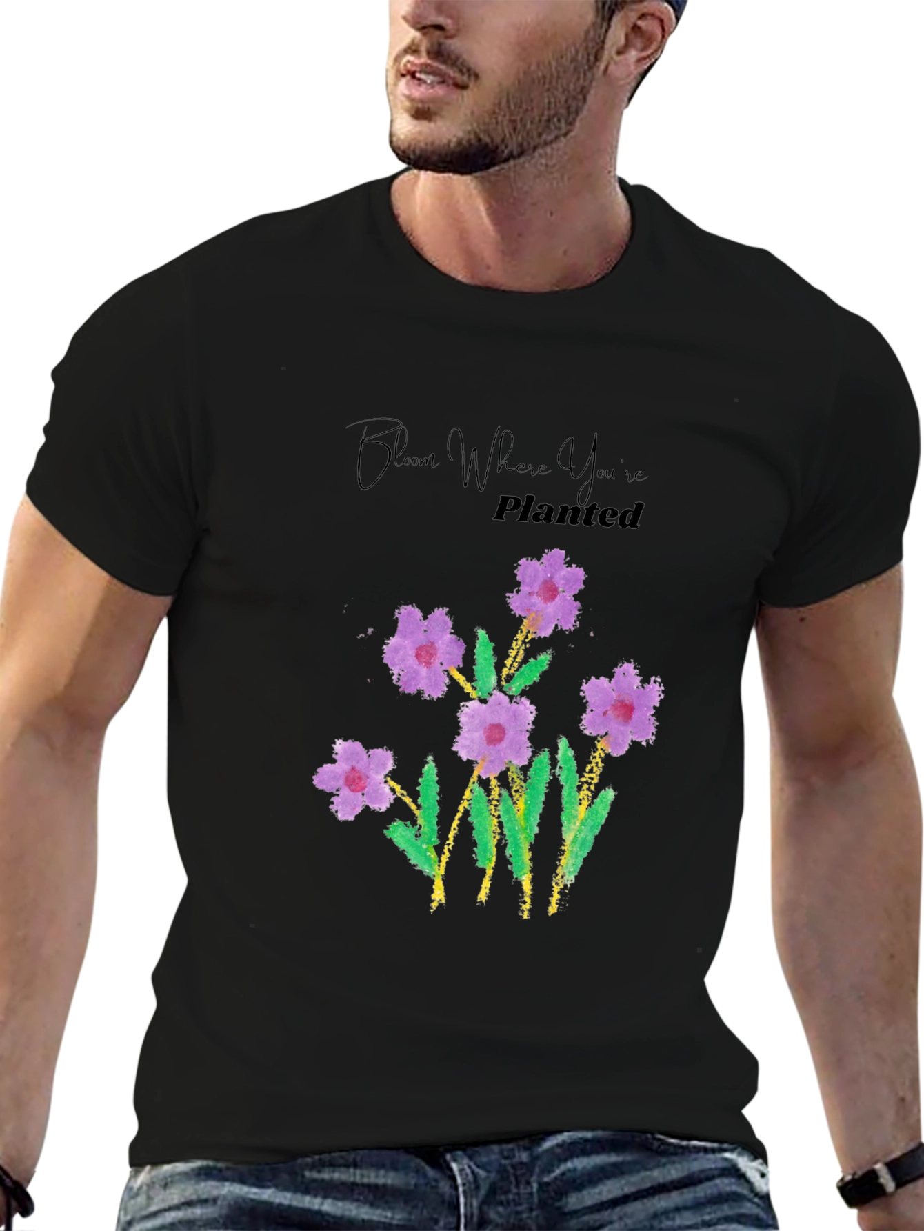 Bloom Where Youre Planted Black T-Shirt