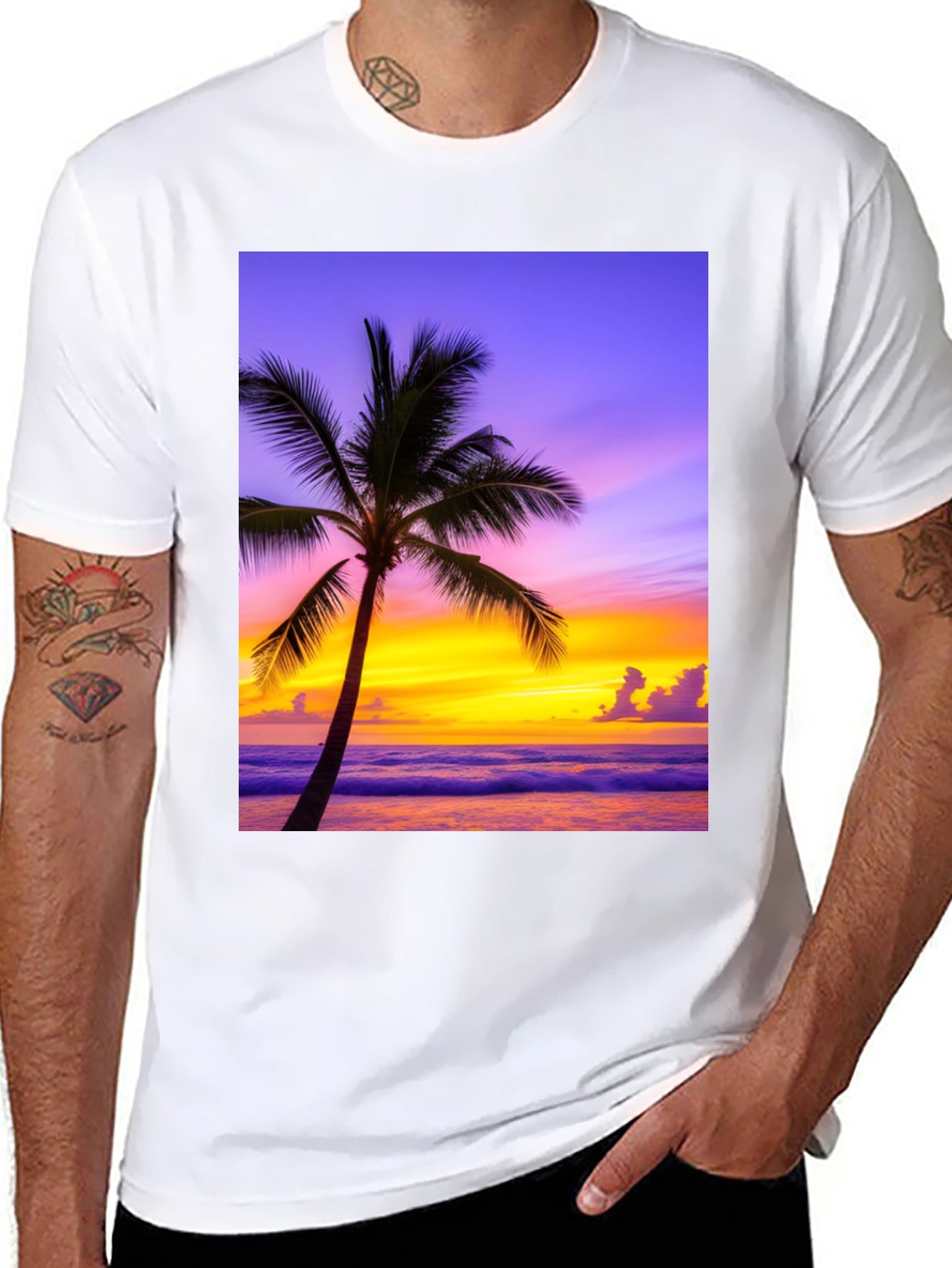Tropical Sunset Palm Tree Graphic Tee
