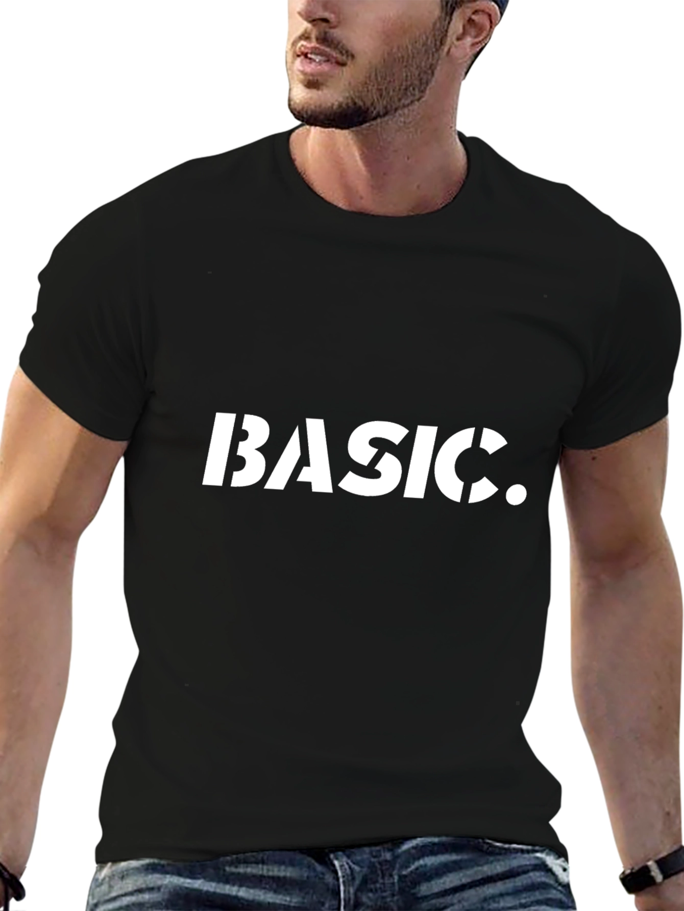 Basic Stencil Tee - Mens Black Cotton Graphic T-Shirt