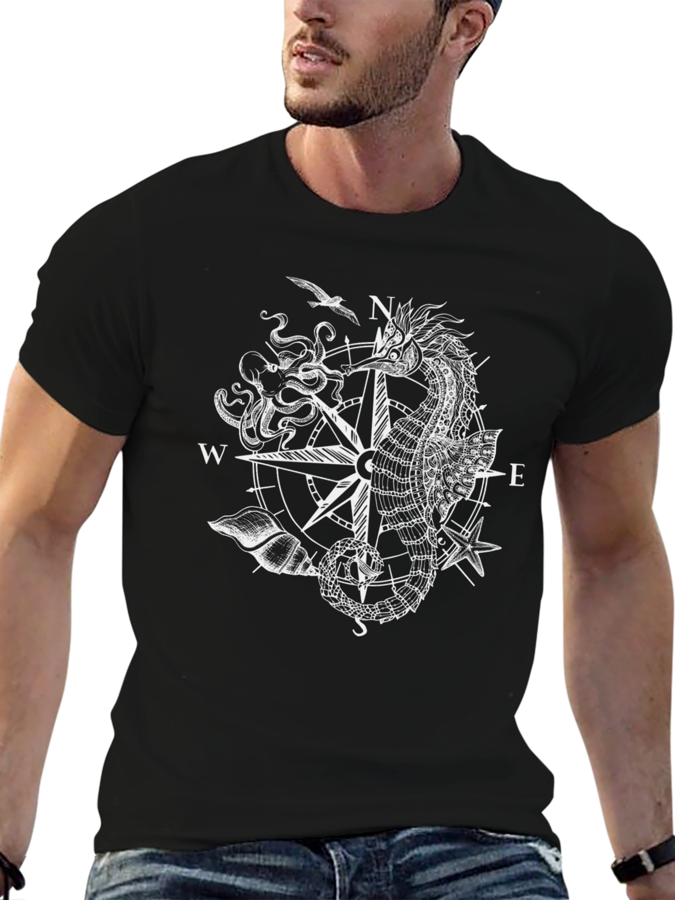 Nautical Seahorse Compass Graphic Tee
