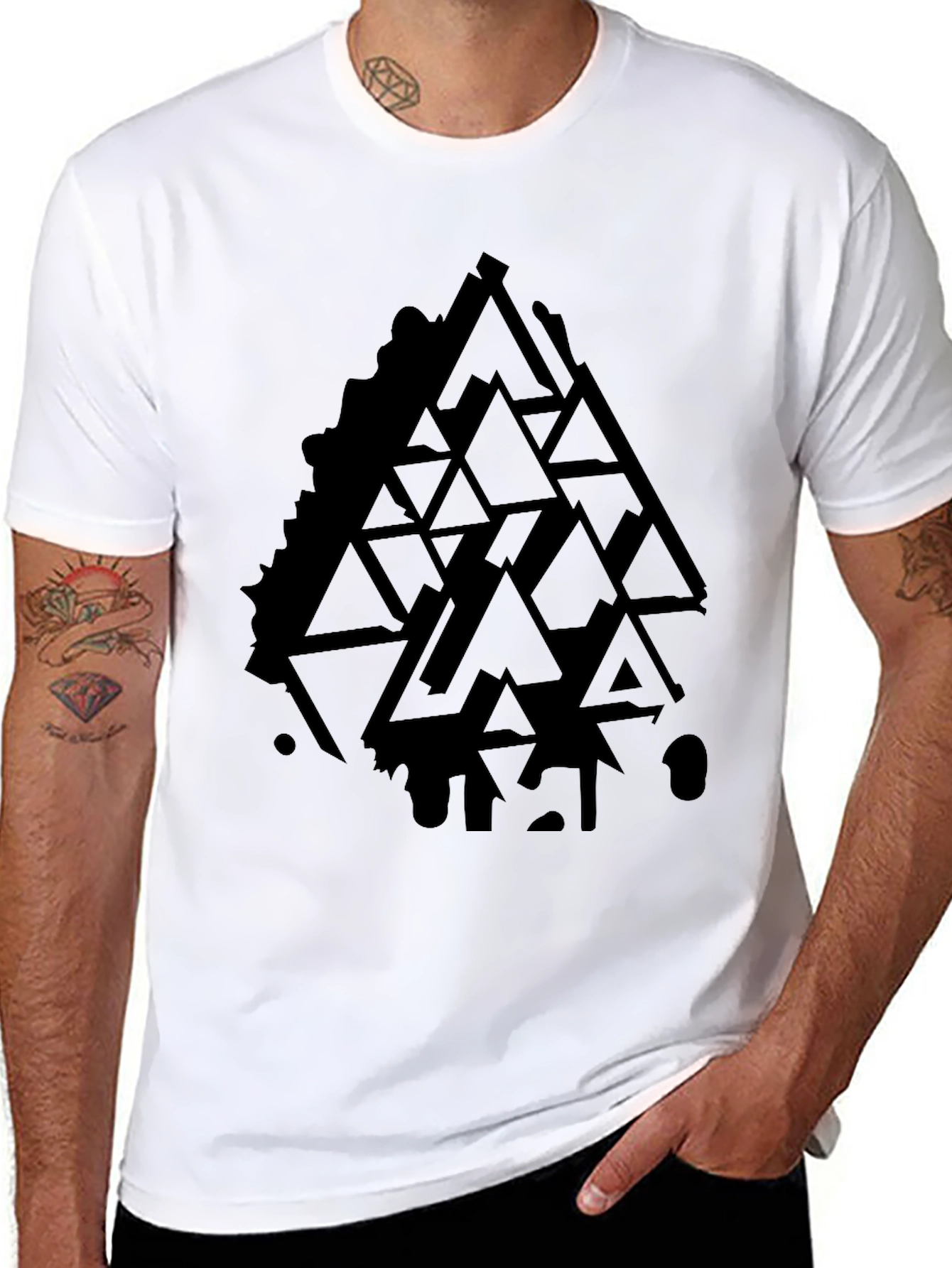 Geometric Triangle Graphic Black T-Shirt
