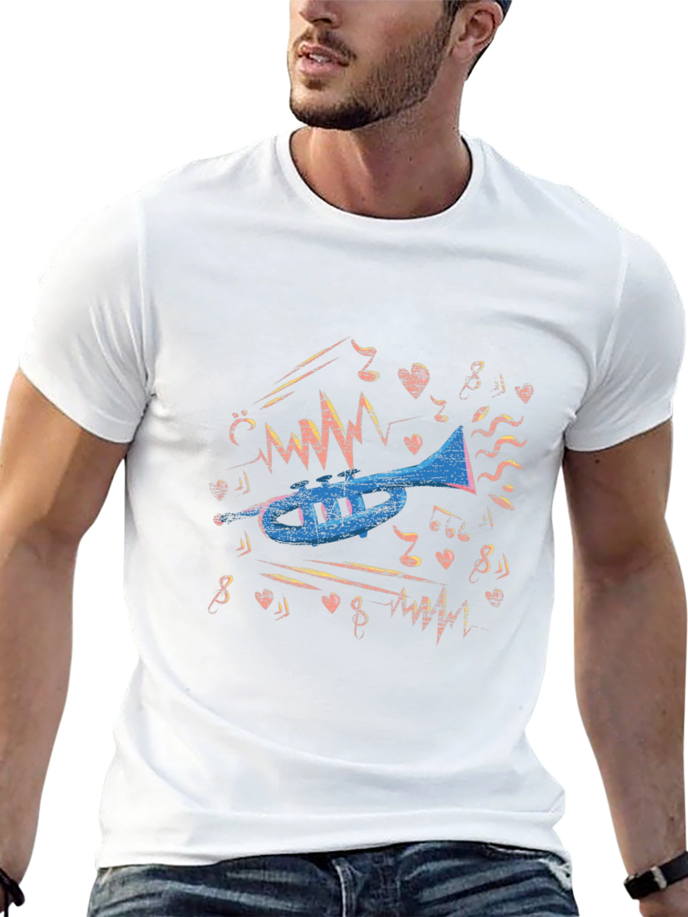 Musical Trumpet Graphic Tee - Black Cotton T-Shirt