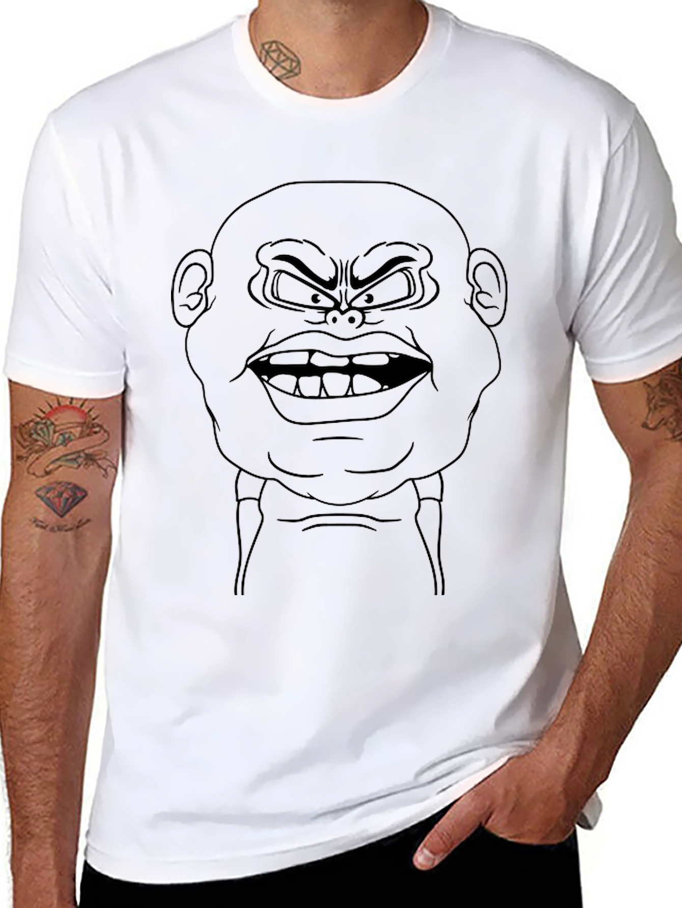 Cartoon Villain Face Graphic Print Black T-Shirt