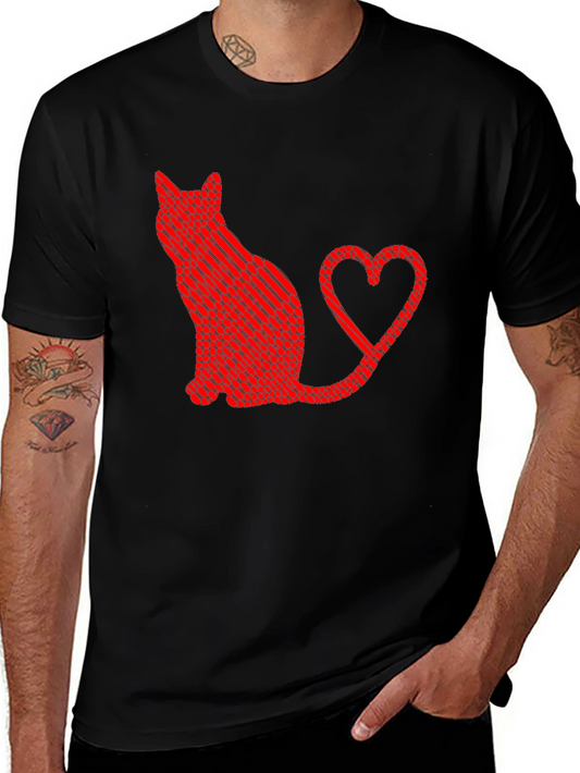 Cat Heart Tail Graphic T-Shirt - Black