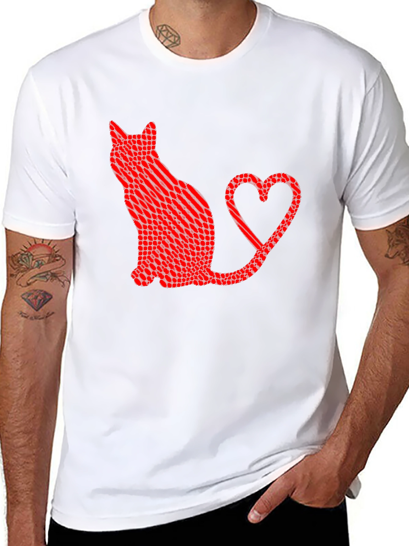 Cat Heart Tail Graphic T-Shirt - Black