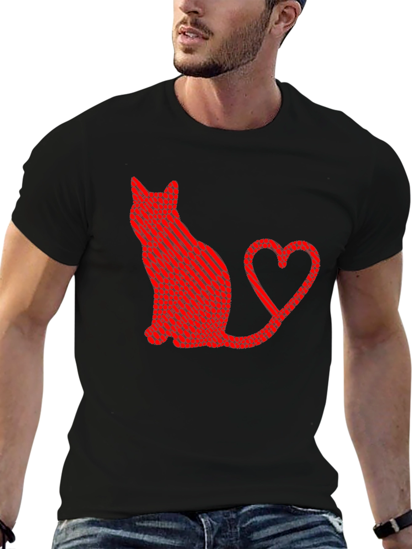Cat Heart Tail Graphic T-Shirt - Black