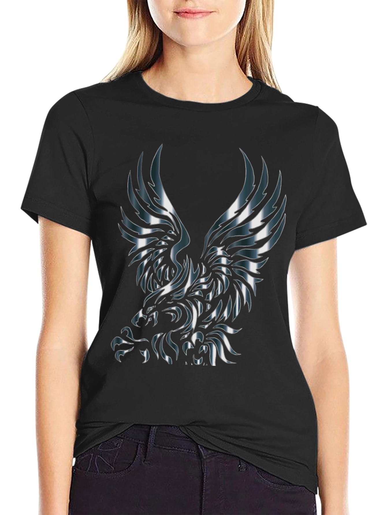 Metallic Eagle Graphic Black T-Shirt