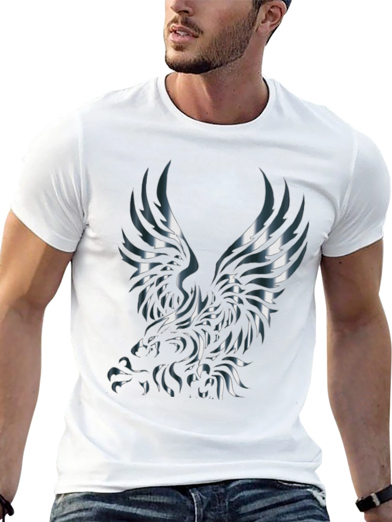 Metallic Eagle Graphic Black T-Shirt