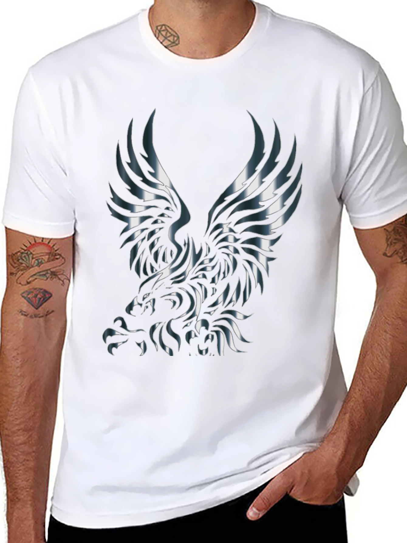 Metallic Eagle Graphic Black T-Shirt