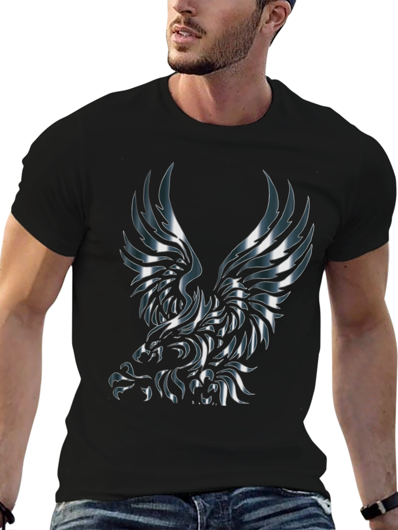 Metallic Eagle Graphic Black T-Shirt