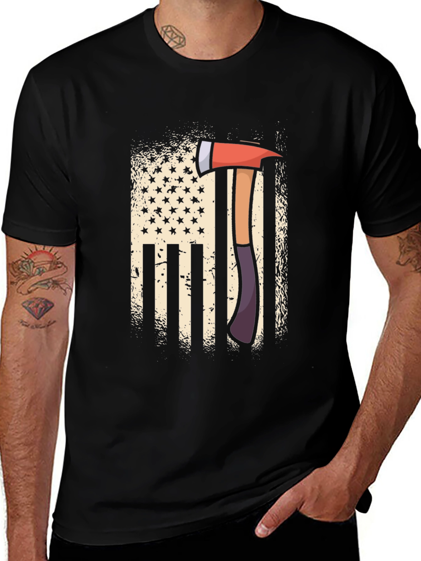 Firefighter Axe American Flag Patriotic T-Shirt