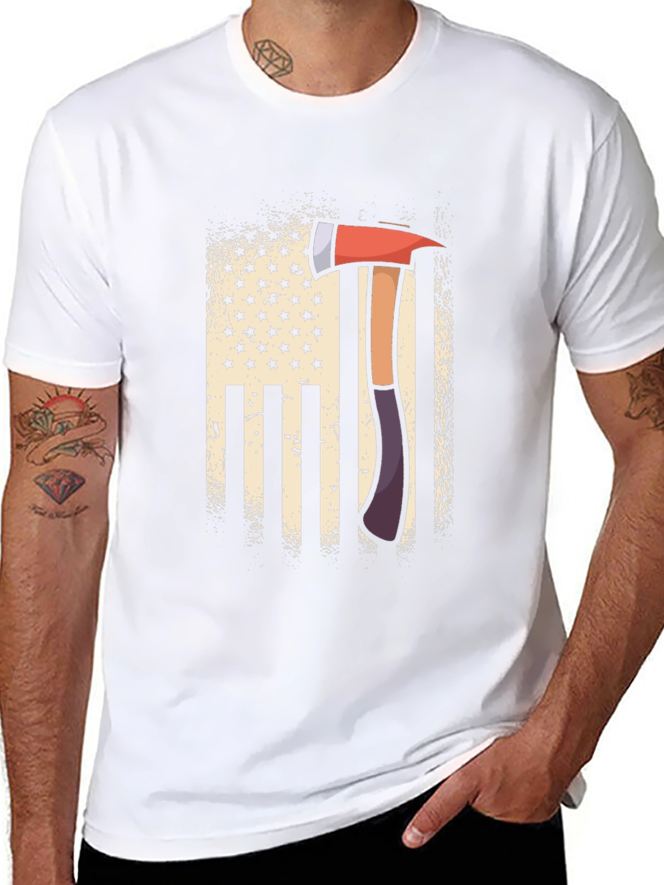 Firefighter Axe American Flag Patriotic T-Shirt