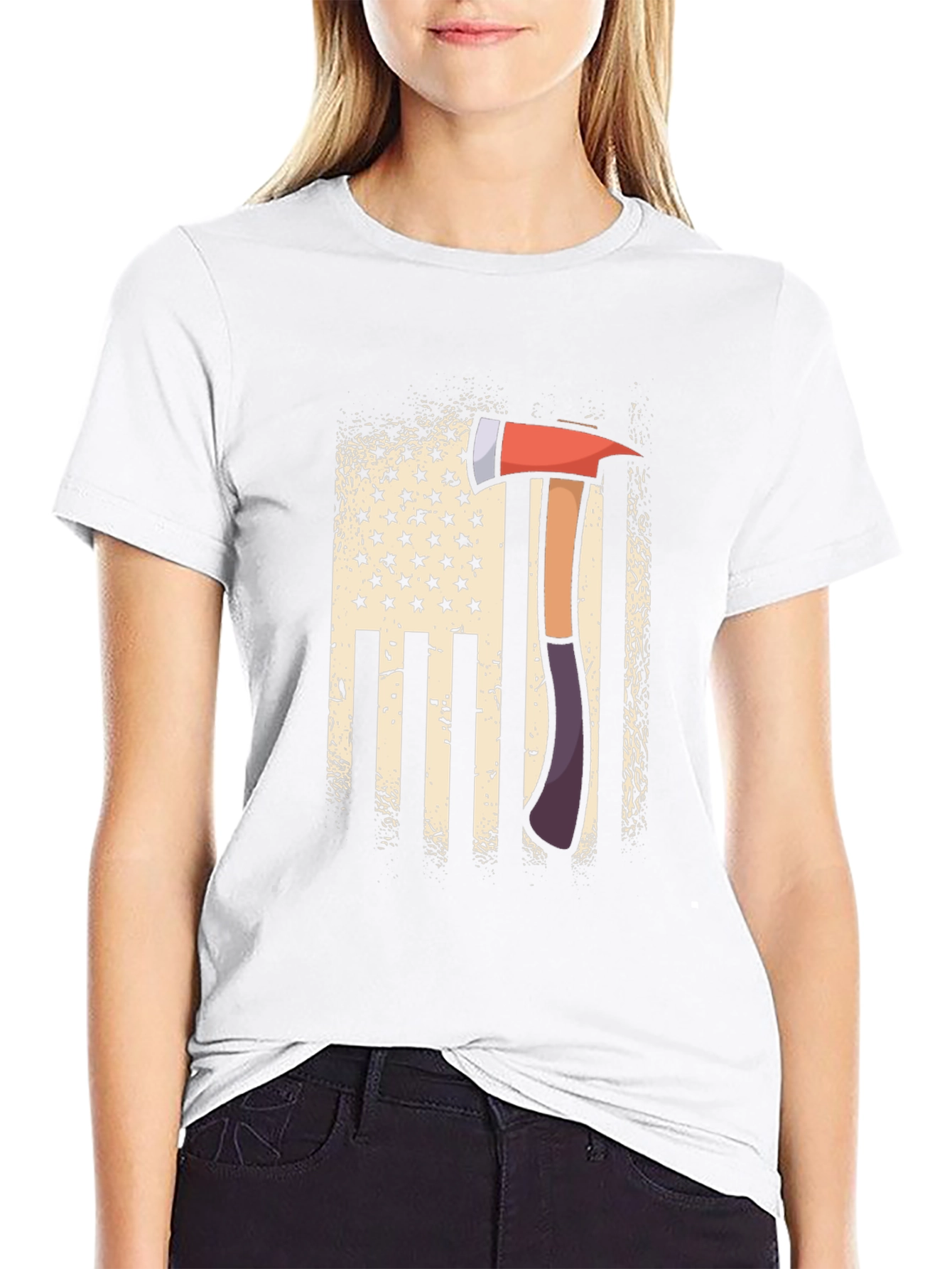 Firefighter Axe American Flag Patriotic T-Shirt