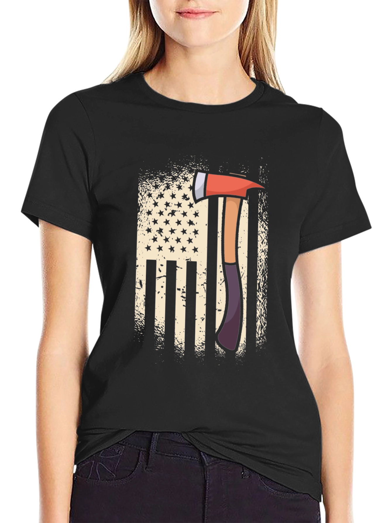 Firefighter Axe American Flag Patriotic T-Shirt