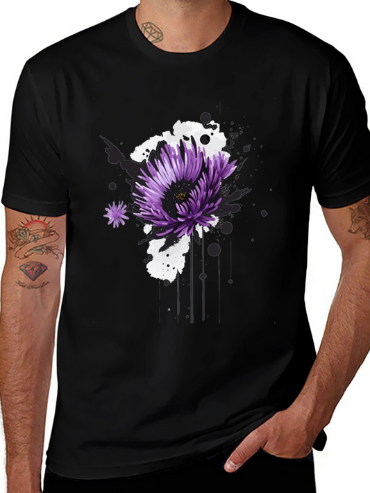 Floral Burst Graphic Tee - Stylish Mens Black T-Shirt