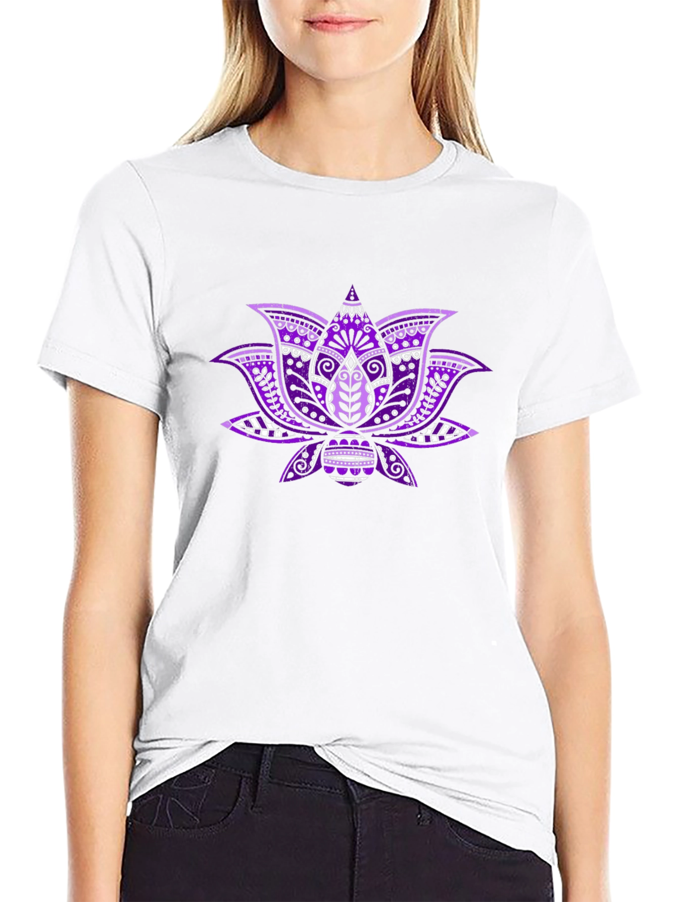 Lotus Flower Graphic Black T-Shirt