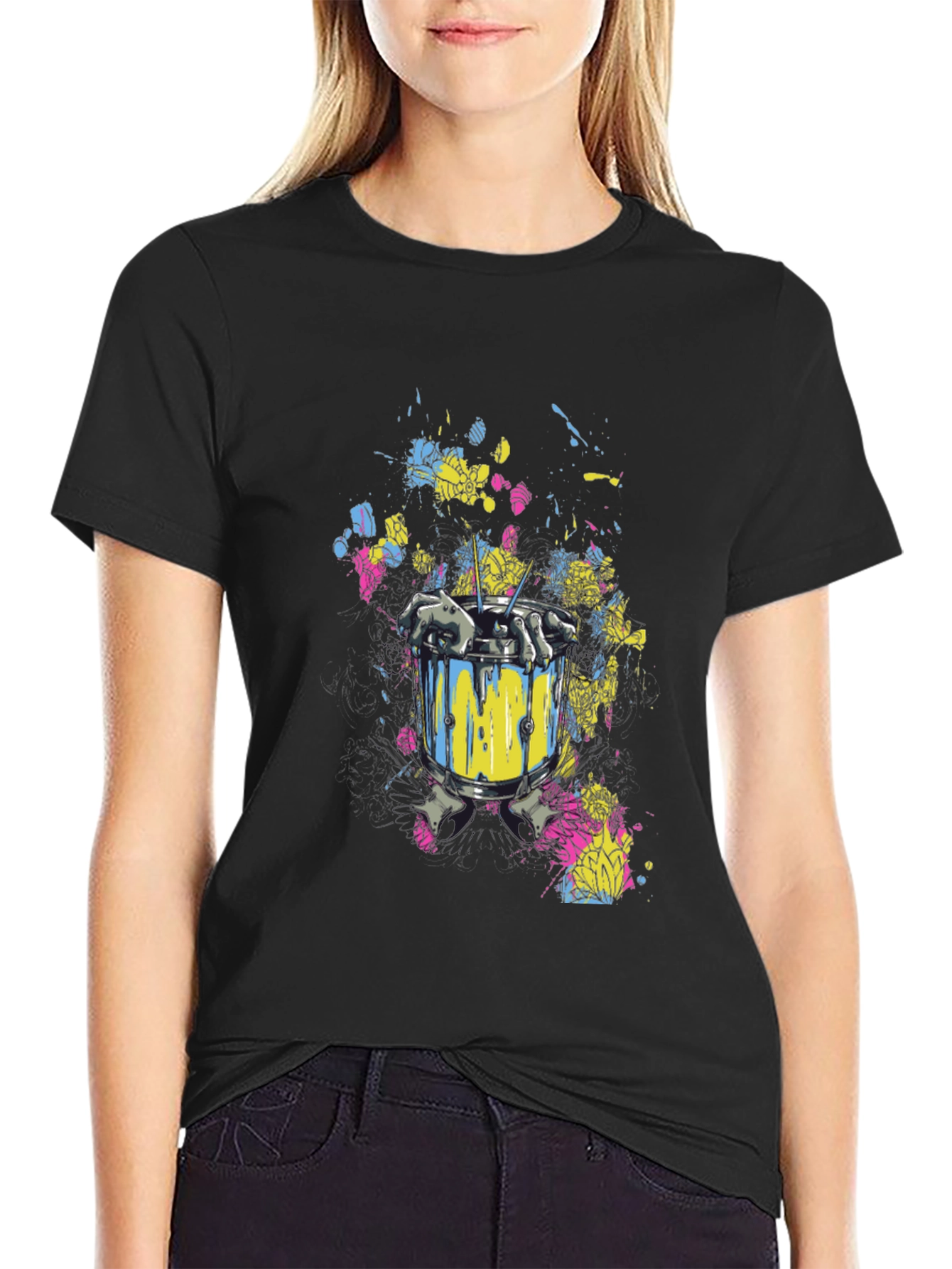Drum & Skeleton Hands Graphic T-Shirt
