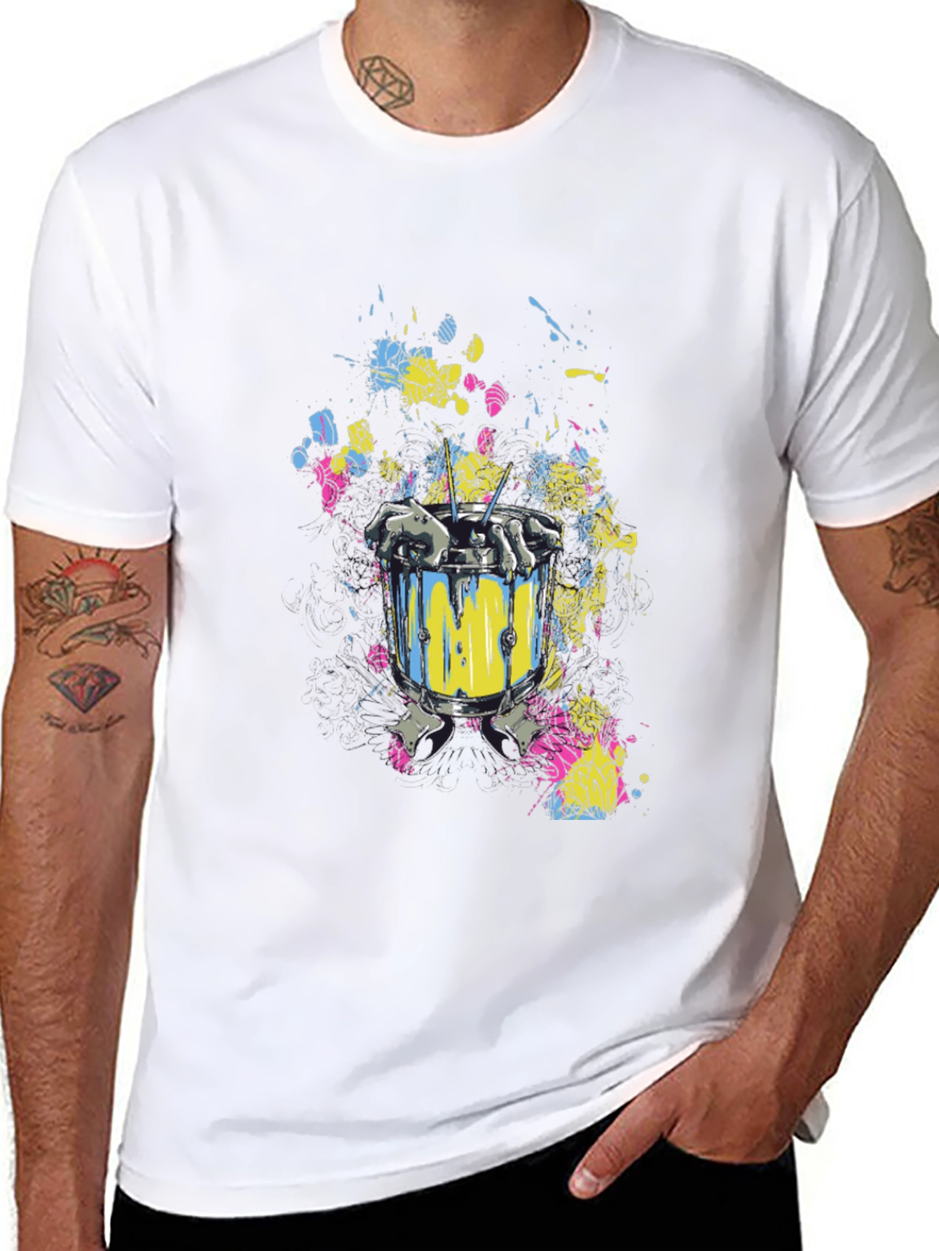 Drum & Skeleton Hands Graphic T-Shirt