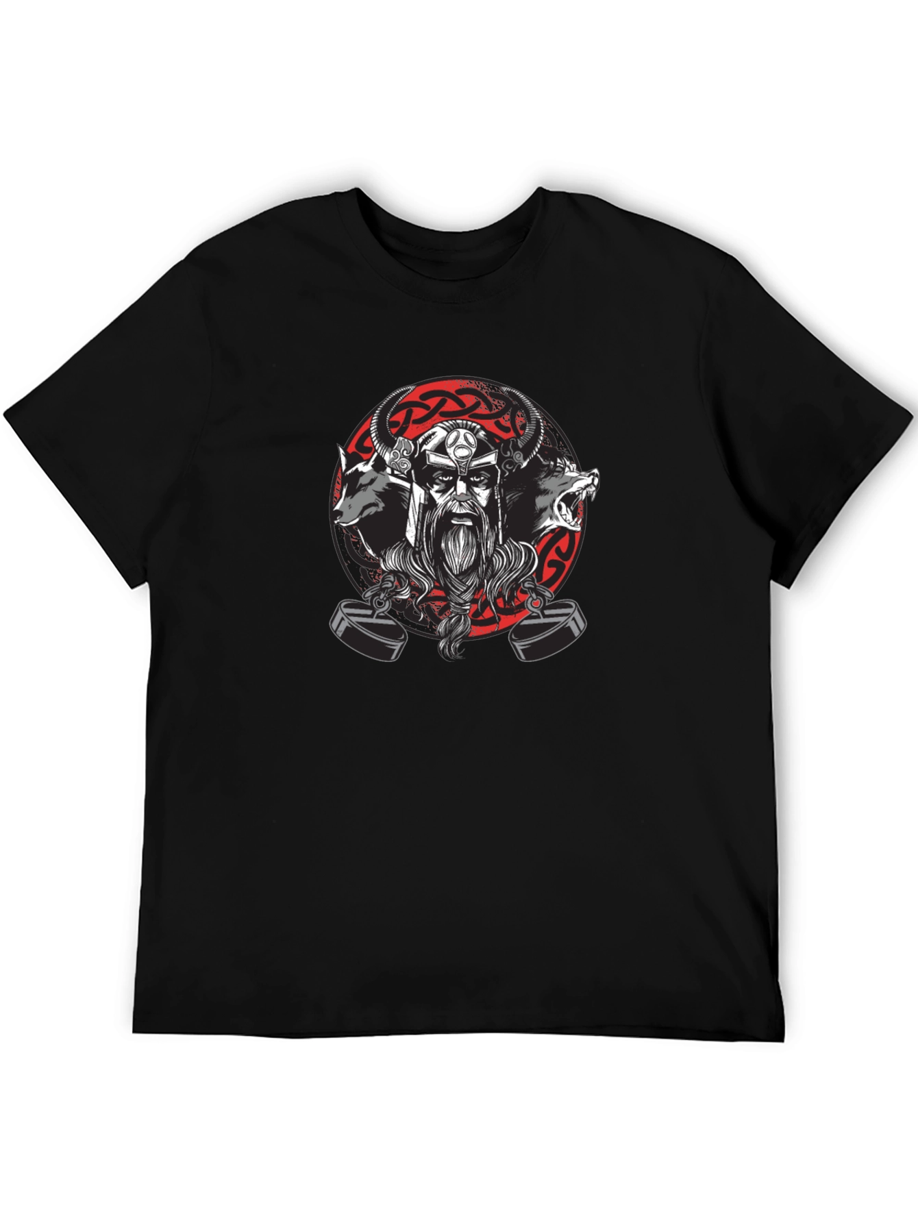 Viking Warrior Black T-Shirt with Wolves