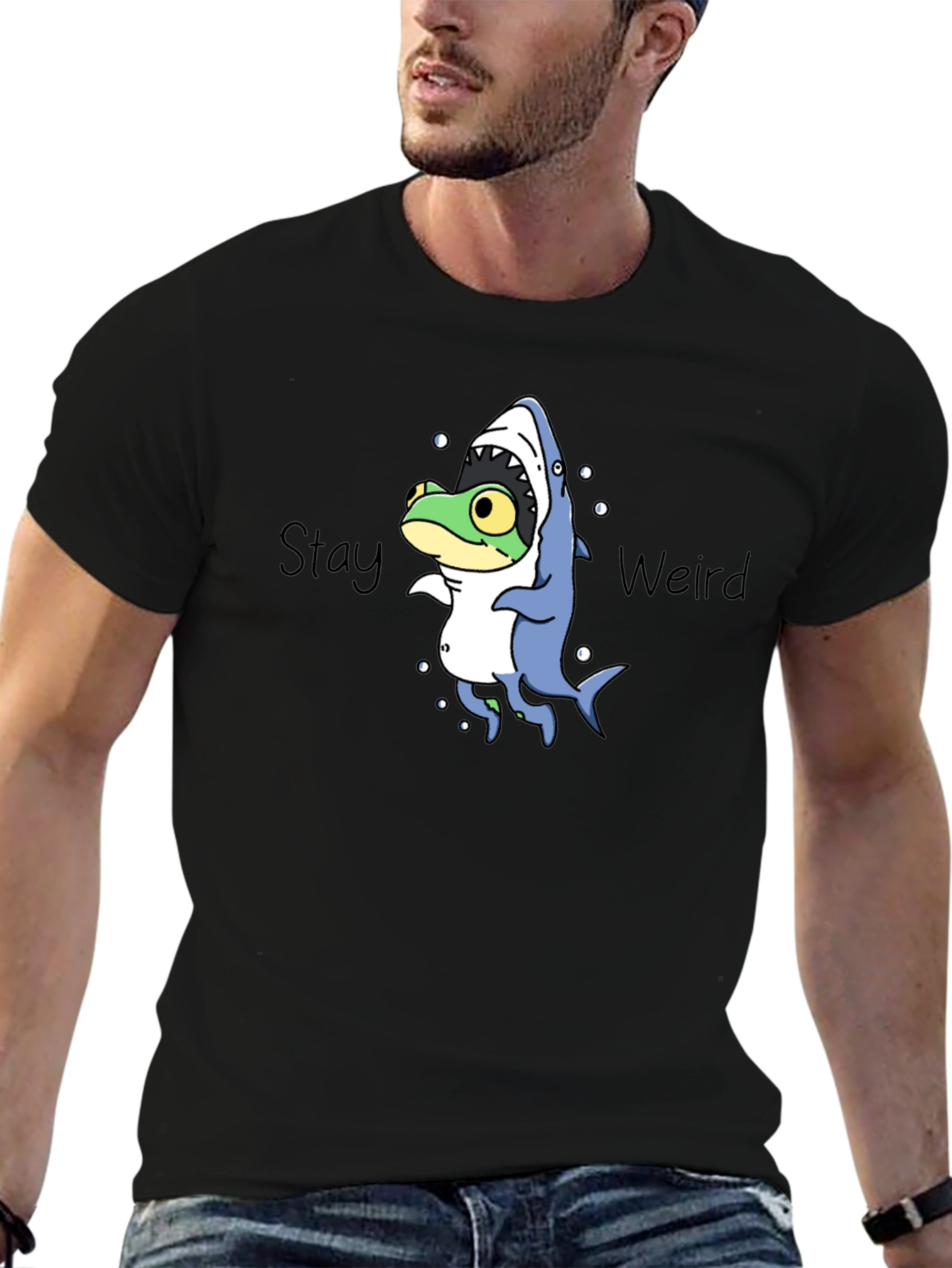 Stay Weird Frog in Shark Costume T-Shirt