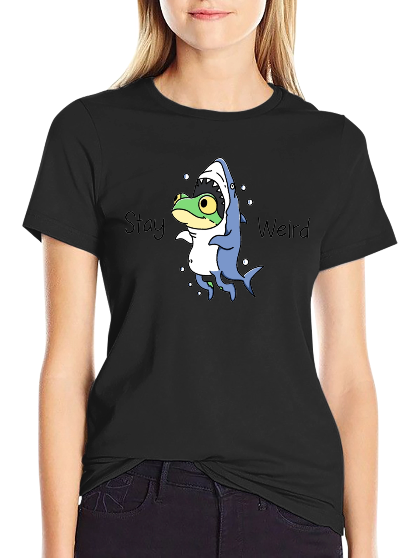 Stay Weird Frog in Shark Costume T-Shirt