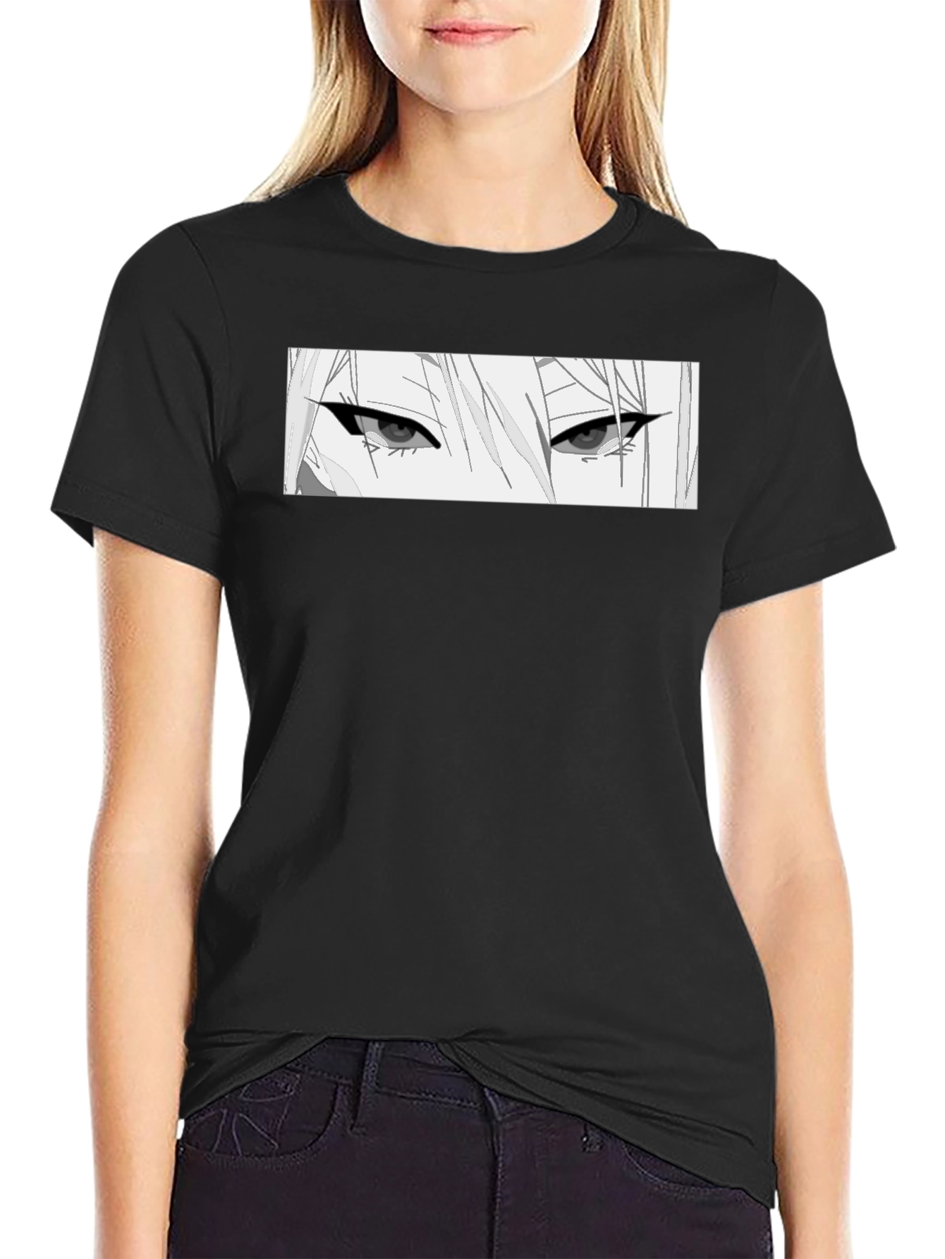 Anime Eyes Graphic Black T-Shirt