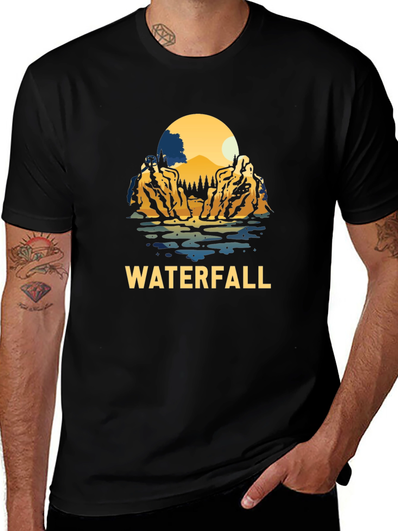 Waterfall Graphic Black T-Shirt