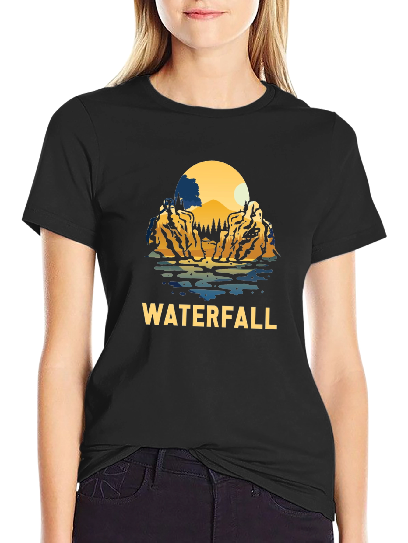 Waterfall Graphic Black T-Shirt