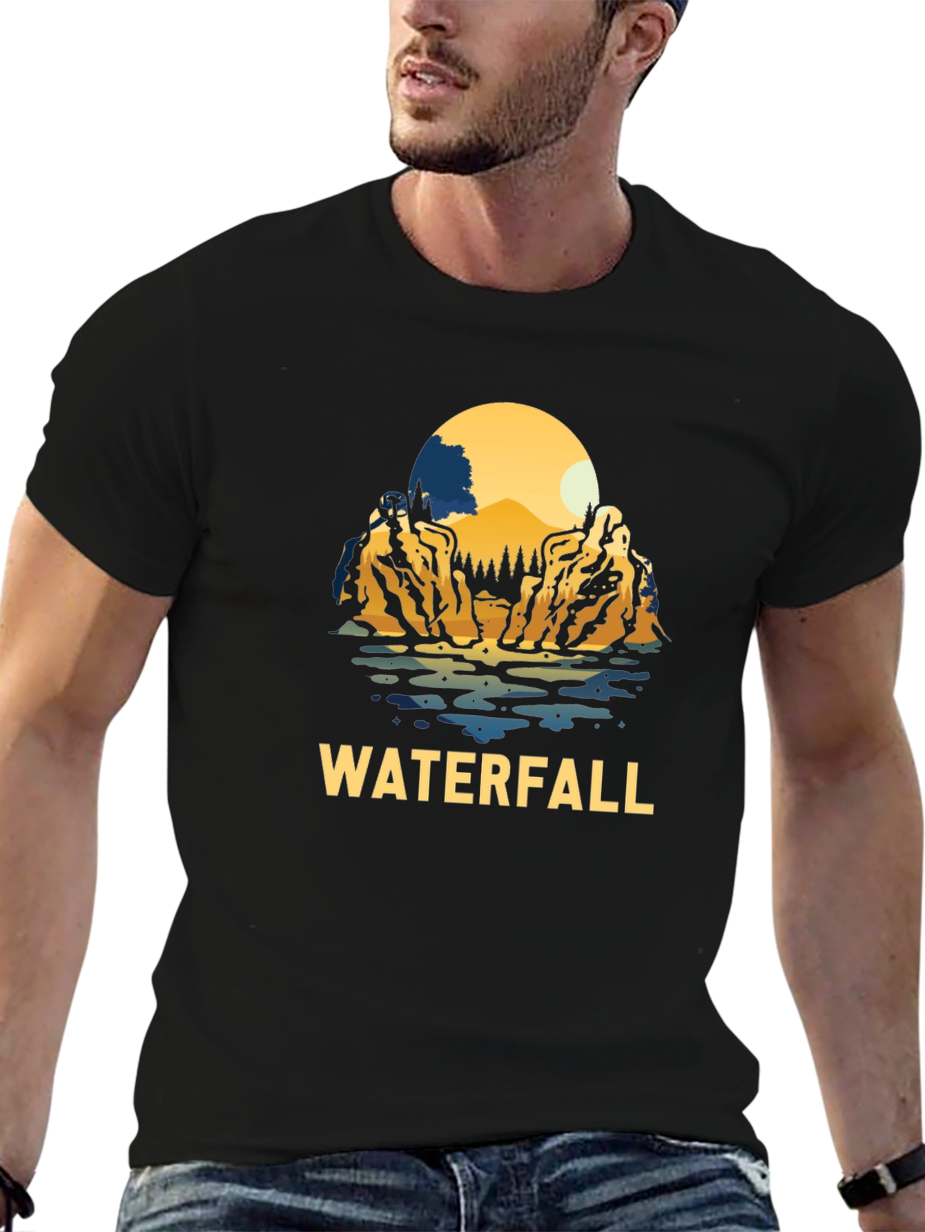 Waterfall Graphic Black T-Shirt