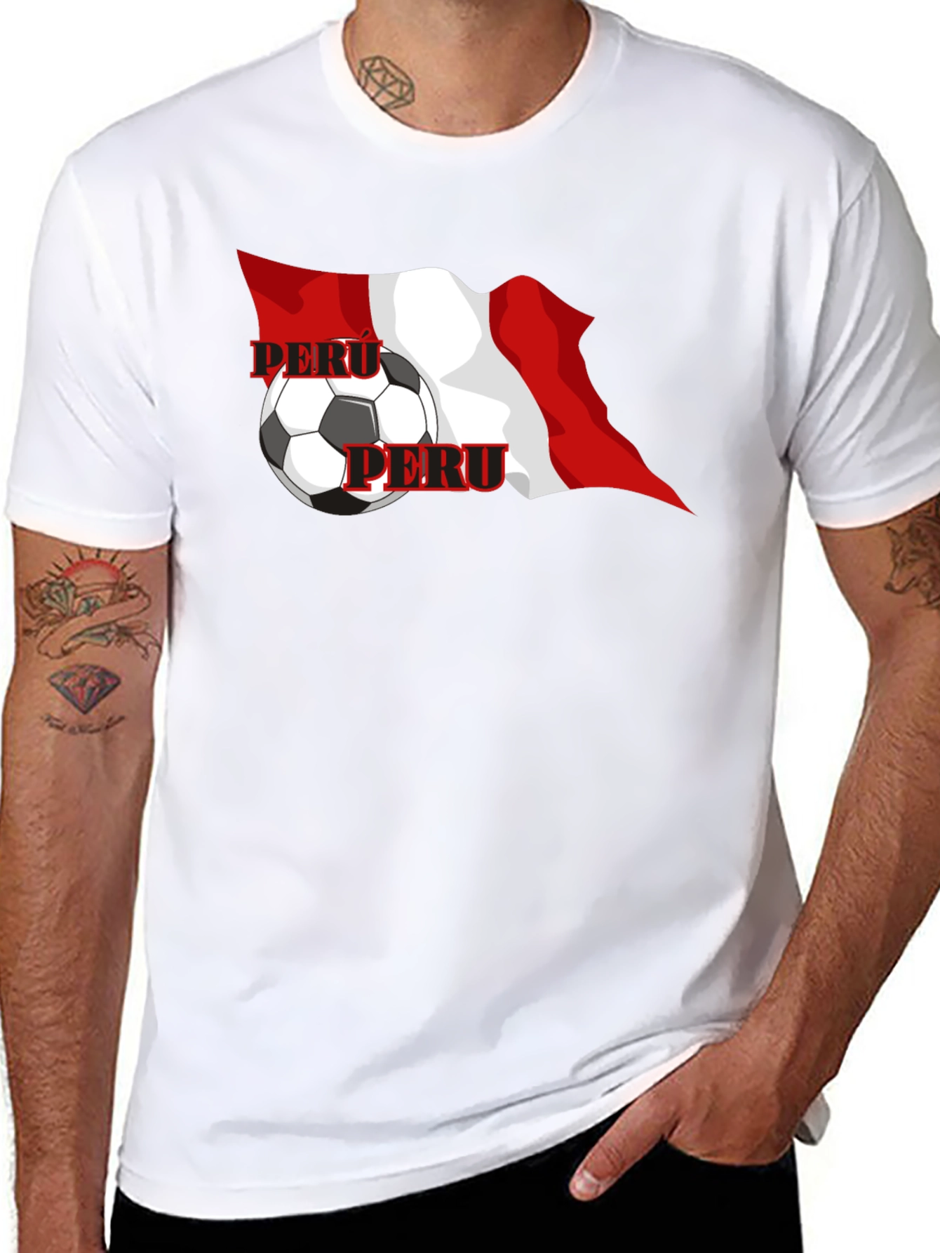 Peru Flag Soccer Graphic Black T-Shirt