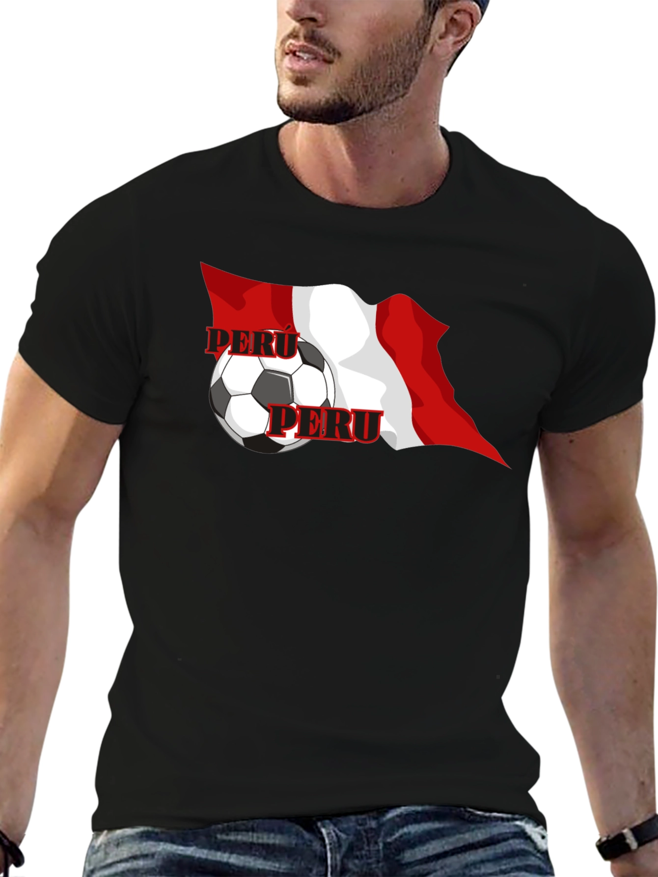 Peru Flag Soccer Graphic Black T-Shirt