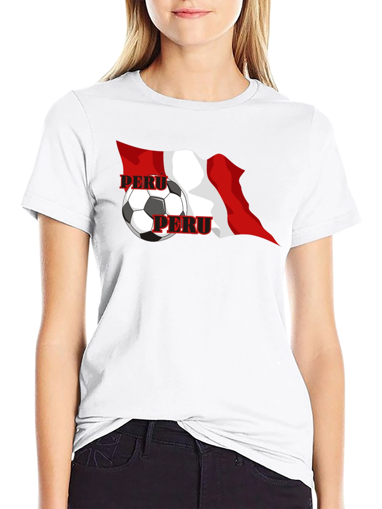 Peru Flag Soccer Graphic Black T-Shirt