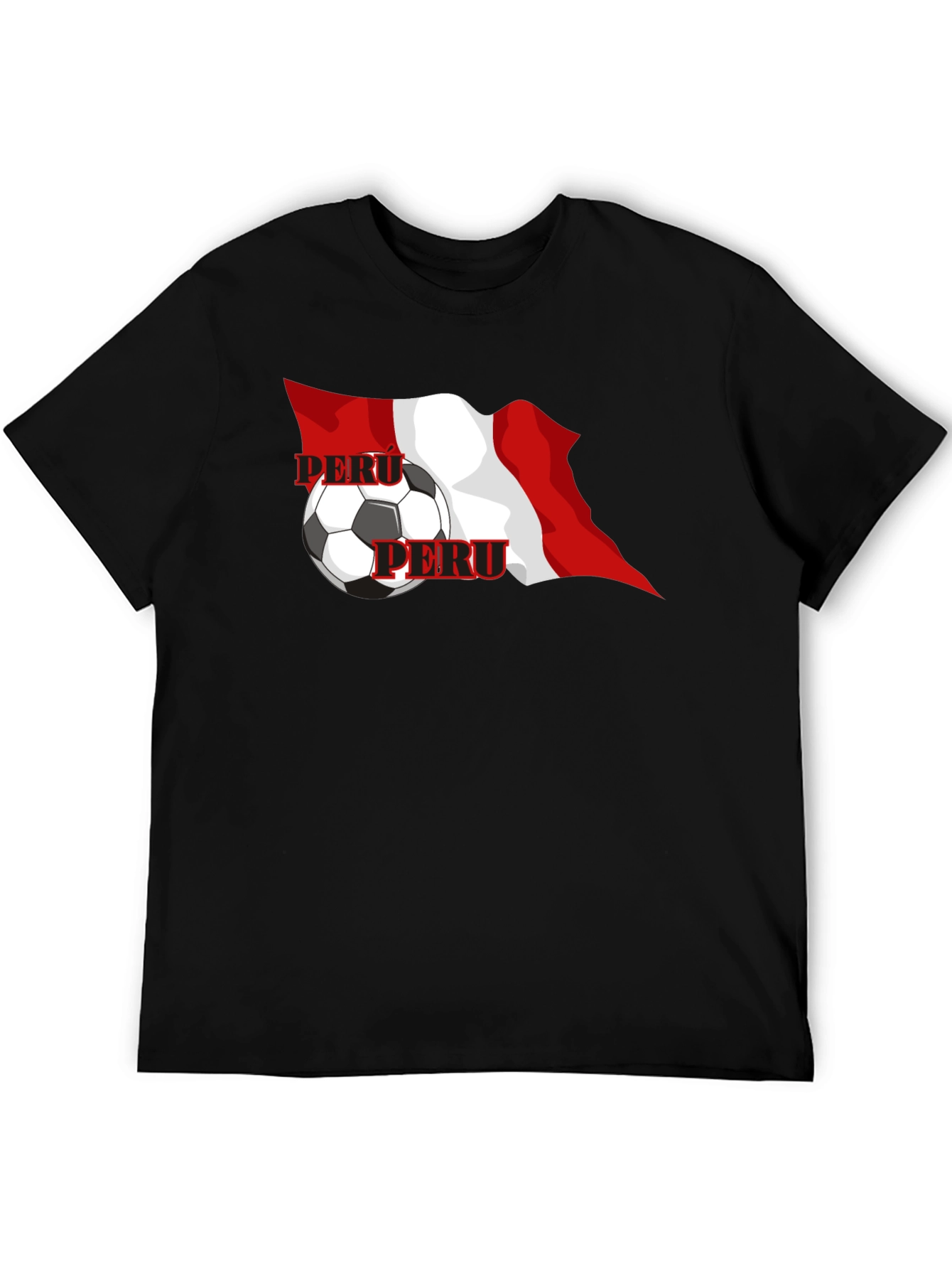 Peru Flag Soccer Graphic Black T-Shirt