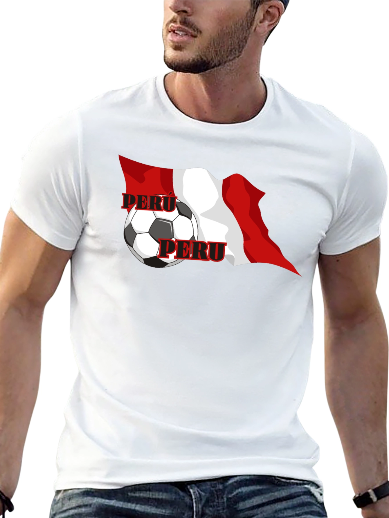 Peru Flag Soccer Graphic Black T-Shirt