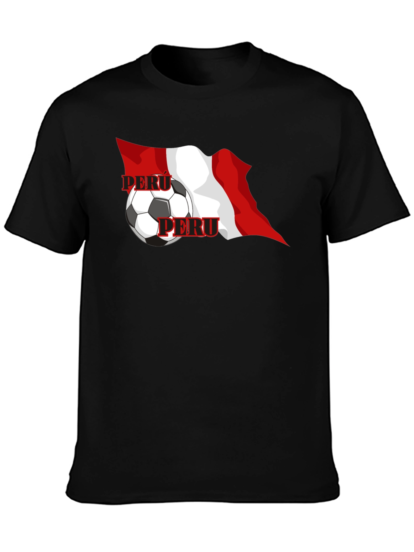 Peru Flag Soccer Graphic Black T-Shirt