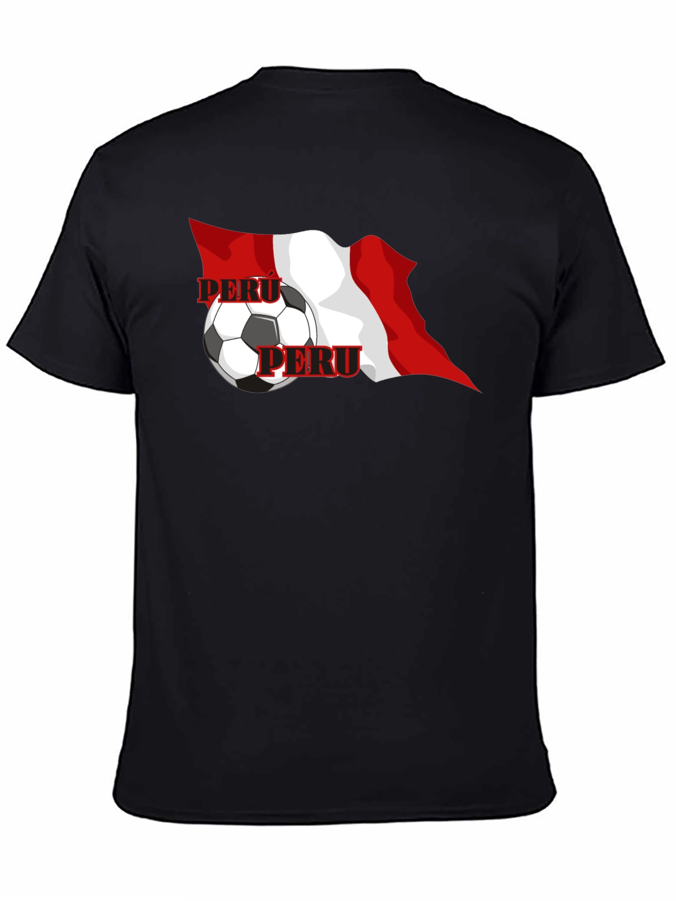 Peru Flag Soccer Graphic Black T-Shirt